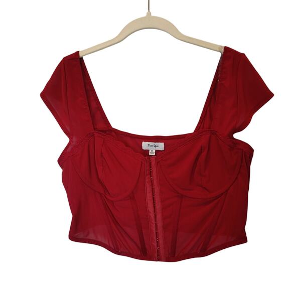 Faded Rose Sz XL Sheer Red Mesh Corset Top Cap Sleeve Underwire Whimsygoth Vamp - Picture 2 of 7